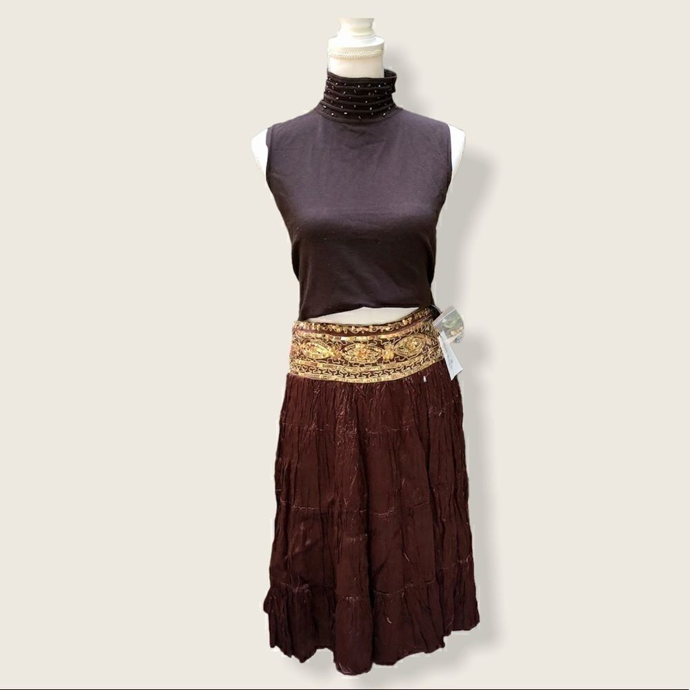 CACHE GOLD SEQUIN EMBELLISHED BEADED CRINKLE SKIRT SIZE 2/SMALL NWT